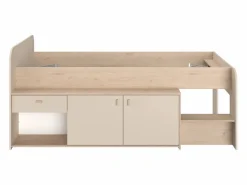 New Cama semielevada 90 x 190/200 cm con almacenamiento y natural - LUNOBI Cama Con Almacenaje