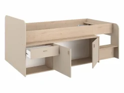 New Cama semielevada 90 x 190/200 cm con almacenamiento y natural - LUNOBI Cama Con Almacenaje