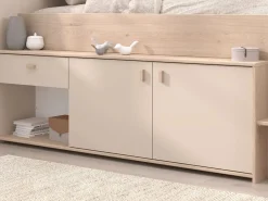 New Cama semielevada 90 x 190/200 cm con almacenamiento y natural - LUNOBI Cama Con Almacenaje