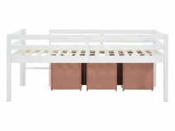 Best Cama semielevada 90 x 190 cm con almacenamiento en pino y mdf blanco y rosa - LANIORI Cama Con Almacenaje