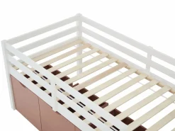 Best Cama semielevada 90 x 190 cm con almacenamiento en pino y mdf blanco y rosa - LANIORI Cama Con Almacenaje
