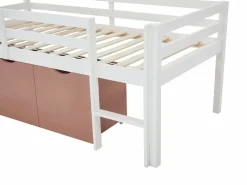 Best Cama semielevada 90 x 190 cm con almacenamiento en pino y mdf blanco y rosa - LANIORI Cama Con Almacenaje