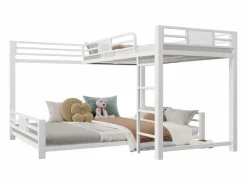 ModernLuxe Cama superpuesta de metal en forma de L - 90x200 cm + 140x200 cm - con barreras de seguridad y escalera - Metal - ​ (Colchón no incluido)