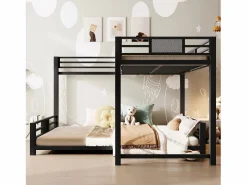 Discount Cama superpuesta de metal en forma de L - 90x200 cm + 140x200 cm - con barreras de seguridad y escalera - Metal - ​ (Colchón no incluido) Cama Litera