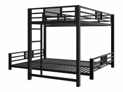 Discount Cama superpuesta de metal en forma de L - 90x200 cm + 140x200 cm - con barreras de seguridad y escalera - Metal - ​ (Colchón no incluido) Cama Litera