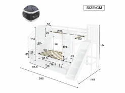 Clearance ModernLuxe Cama superpuesta infantil 90x200 cm - con escalera de almacenamiento y tobogán - con una biblioteca ilustrada - con 2 cajones - ​ (sin colchón) Blanco