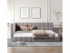 Online Merax Cama tapizada 140 x 200 cm con cabecero - Terciopelo - Sofá cama - Somier - Gris