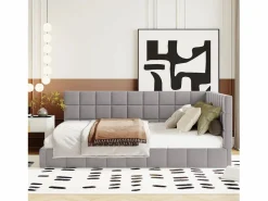 Online Merax Cama tapizada 140 x 200 cm con cabecero - Terciopelo - Sofá cama - Somier - Gris