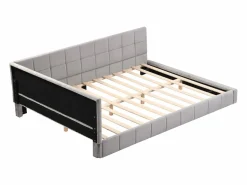 Online Merax Cama tapizada 140 x 200 cm con cabecero - Terciopelo - Sofá cama - Somier - Gris