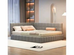 Merax Cama tapizada 160 x 200 cm, Sofá cama con cabecero - Tejido terciopelo - Con somier de láminas - Gris