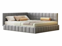 Merax Cama tapizada 160 x 200 cm, Sofá cama con cabecero - Tejido terciopelo - Con somier de láminas - Gris