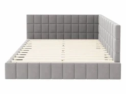 Merax Cama tapizada 160 x 200 cm, Sofá cama con cabecero - Tejido terciopelo - Con somier de láminas - Gris