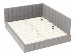 Merax Cama tapizada 160 x 200 cm, Sofá cama con cabecero - Tejido terciopelo - Con somier de láminas - Gris