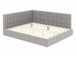 Merax Cama tapizada 160 x 200 cm, Sofá cama con cabecero - Tejido terciopelo - Con somier de láminas - Gris