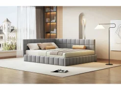 Merax Cama tapizada 160 x 200 cm, Sofá cama con cabecero - Tejido terciopelo - Con somier de láminas - Gris