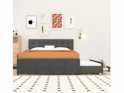 Cama tapizada, cama doble, cama familiar, cama de matrimonio con tres cajones, cama nido, cabecero regulable, , 140x200cm
