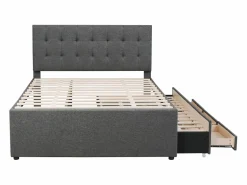Cama tapizada, cama doble, cama familiar, cama de matrimonio con tres cajones, cama nido, cabecero regulable, , 140x200cm