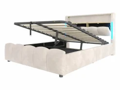 ModernLuxe Cama tapizada con almacenaje 140x200 cm - con iluminación LED - con puertos USB + Type-C - terciopelo - (colchón no incluido)