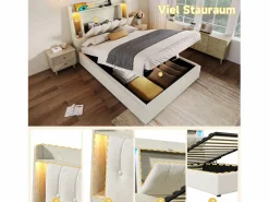 Hot Cama tapizada con almacenaje - 90 x 200 cm - con USB + LED + cabecero con almacenaje - lino - Cama Con Canapé|Cama Infantil
