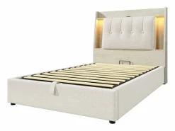 Hot Cama tapizada con almacenaje - 90 x 200 cm - con USB + LED + cabecero con almacenaje - lino - Cama Con Canapé|Cama Infantil