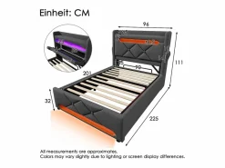Online Cama tapizada con almacenaje 90x200 cm - con LED y puertos de carga USB - Tela de lino - Cabecero con espacio de almacenamiento - Cama Con Canapé|Cama Con Almacenaje