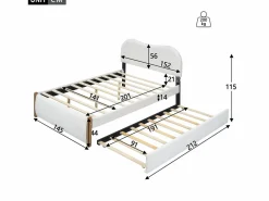 Discount ModernLuxe Cama tapizada de felpa 140x200 cm - con canapé extraíble - con somier de láminas de MDF - Blanco