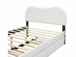 Discount ModernLuxe Cama tapizada de felpa 140x200 cm - con canapé extraíble - con somier de láminas de MDF - Blanco