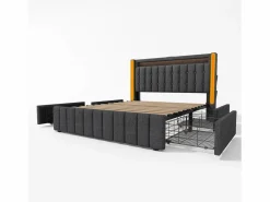 KOMHTOM Cama tapizada para adultos con cargador USB tipo C + iluminación LED + 4 cajones, cama de almacenamiento doble 160x200 cm, (sin colchón).