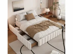 Merax Cama tapizada 140x200 cm con 4 cajones - sin cabecero - terciopelo - Beige