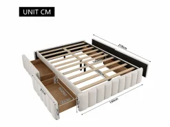 Merax Cama tapizada 140x200 cm con 4 cajones - sin cabecero - terciopelo - Beige