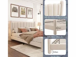 Merax Cama tapizada 180x200 cm con cabecero - cama de terciopelo para adultos - forma de abanico - Beige