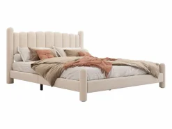 Merax Cama tapizada 180x200 cm con cabecero - cama de terciopelo para adultos - forma de abanico - Beige