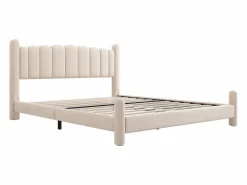 Merax Cama tapizada 180x200 cm con cabecero - cama de terciopelo para adultos - forma de abanico - Beige