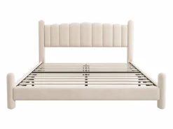 Merax Cama tapizada 180x200 cm con cabecero - cama de terciopelo para adultos - forma de abanico - Beige