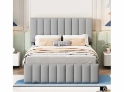 Sale OKWISH Cama tapizada 140x200 cm con nido y cajones, tapizado de lino suave - Gris