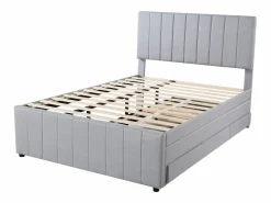 Sale OKWISH Cama tapizada 140x200 cm con nido y cajones, tapizado de lino suave - Gris