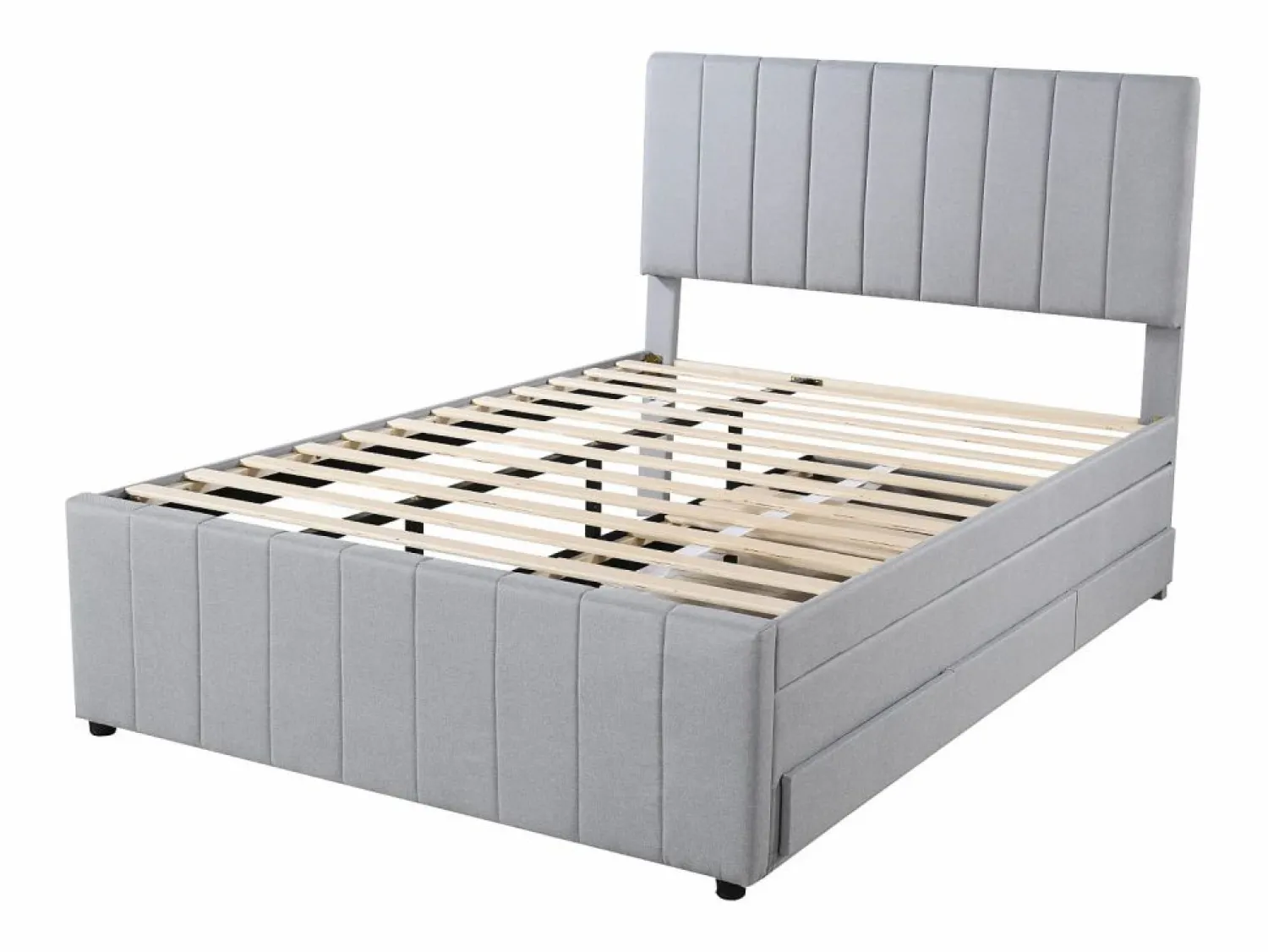 Sale OKWISH Cama tapizada 140x200 cm con nido y cajones, tapizado de lino suave - Gris