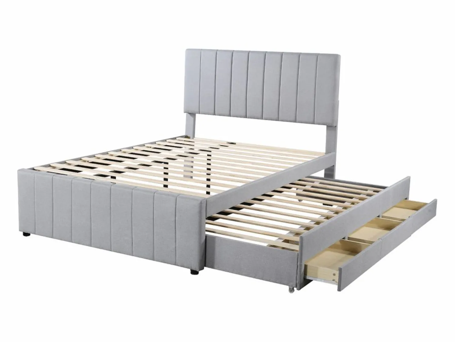 Sale OKWISH Cama tapizada 140x200 cm con nido y cajones, tapizado de lino suave - Gris
