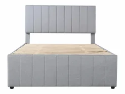 Sale OKWISH Cama tapizada 140x200 cm con nido y cajones, tapizado de lino suave - Gris