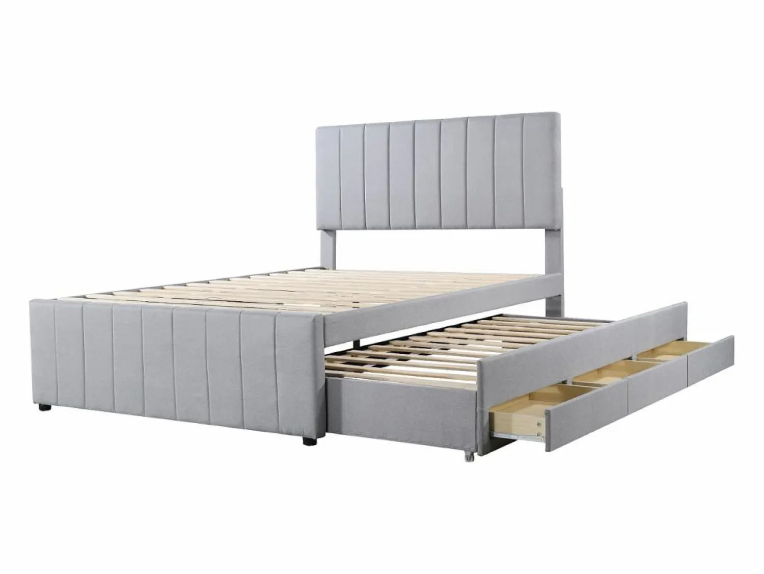 Sale OKWISH Cama tapizada 140x200 cm con nido y cajones, tapizado de lino suave - Gris