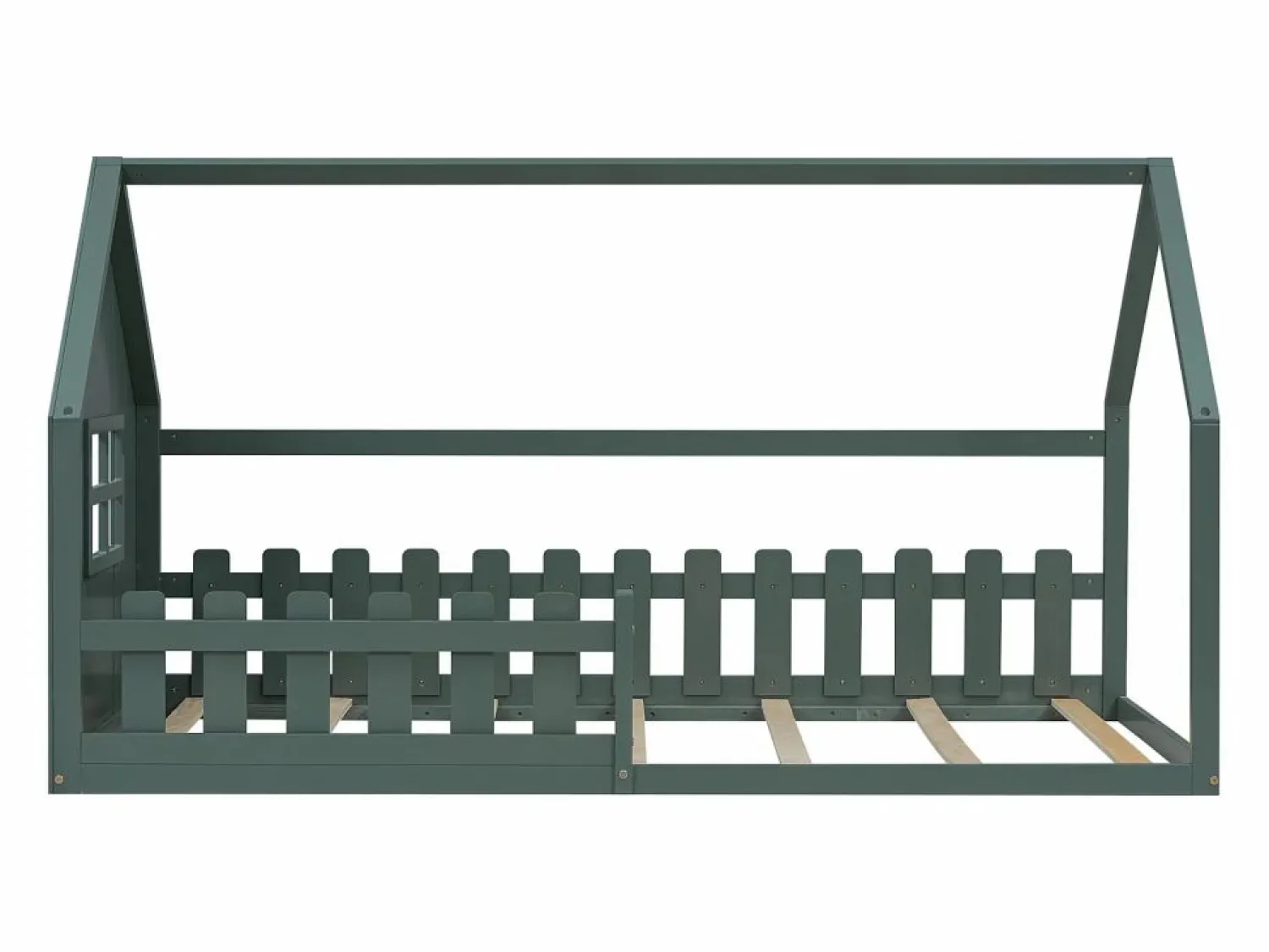 OKWISH Cama tipo cabaña de 90x200 cm, cama infantil con barandillas y somier de listones de madera - pino - (sin colchón)