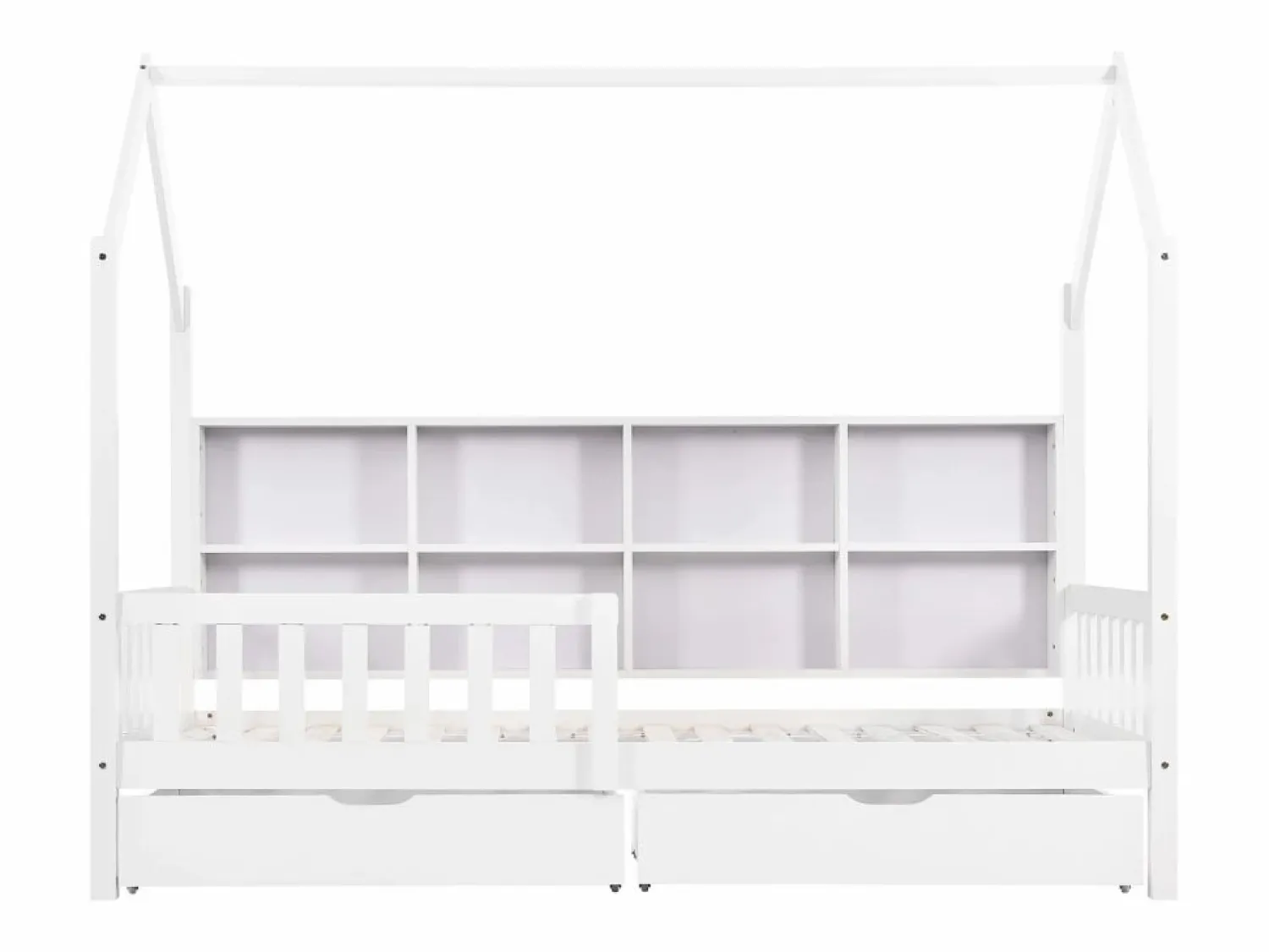 Hot ModernLuxe Cama tipo cabina de madera maciza - con estantes y 2 cajones - 90x200cm - Blanco