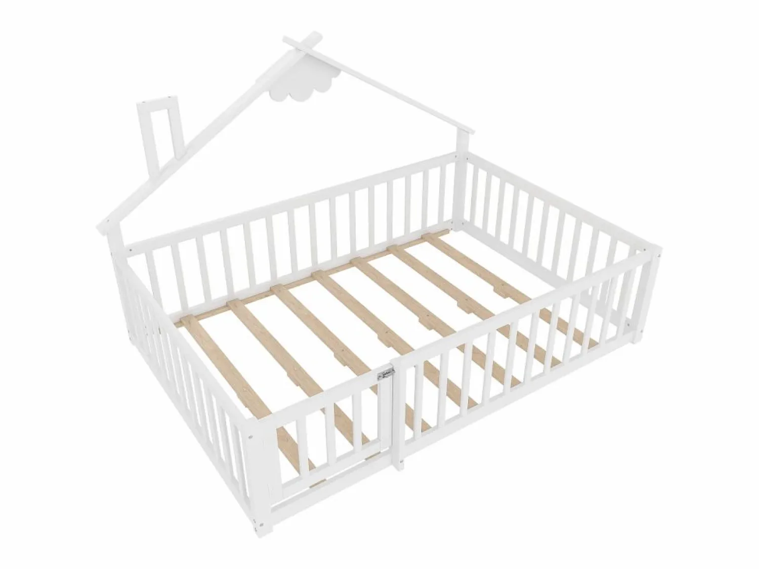 ModernLuxe Cama tipo casita infantil 140x190cm - con barreras de seguridad - madera maciza - blanca (sin colchón) Blanco