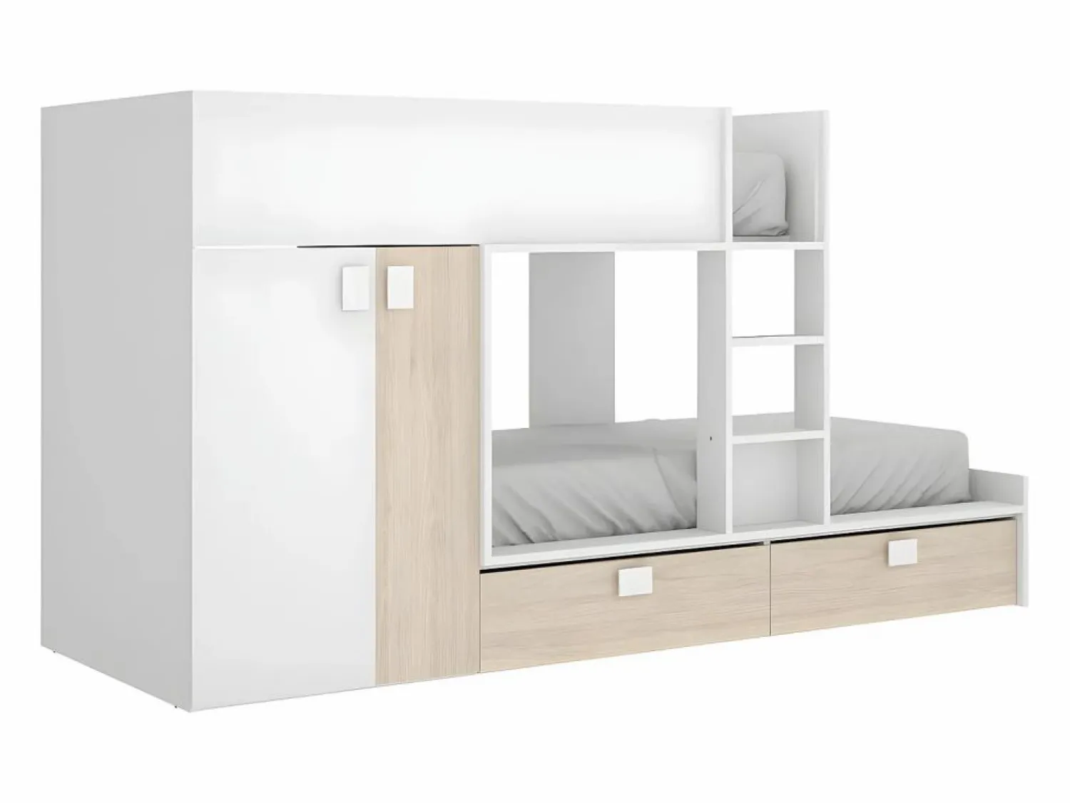 Clearance Cama tren armario e 2 x 90 x 190 cm blanco y natural JUANITO Cama Litera