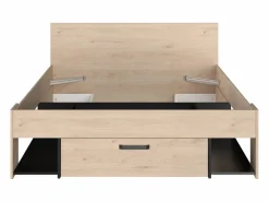 New Cama 140x190/200 cm con almacenamiento color natural y negro + somier + colchón - KINSELIA Cama Con Almacenaje|Cama Adulto
