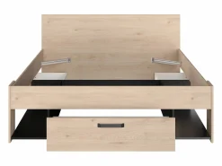 New Cama 140x190/200 cm con almacenamiento color natural y negro + somier + colchón - KINSELIA Cama Con Almacenaje|Cama Adulto