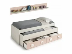 Cama y estante aglomerado rosa sin somieres y colchones 65x199x96cm