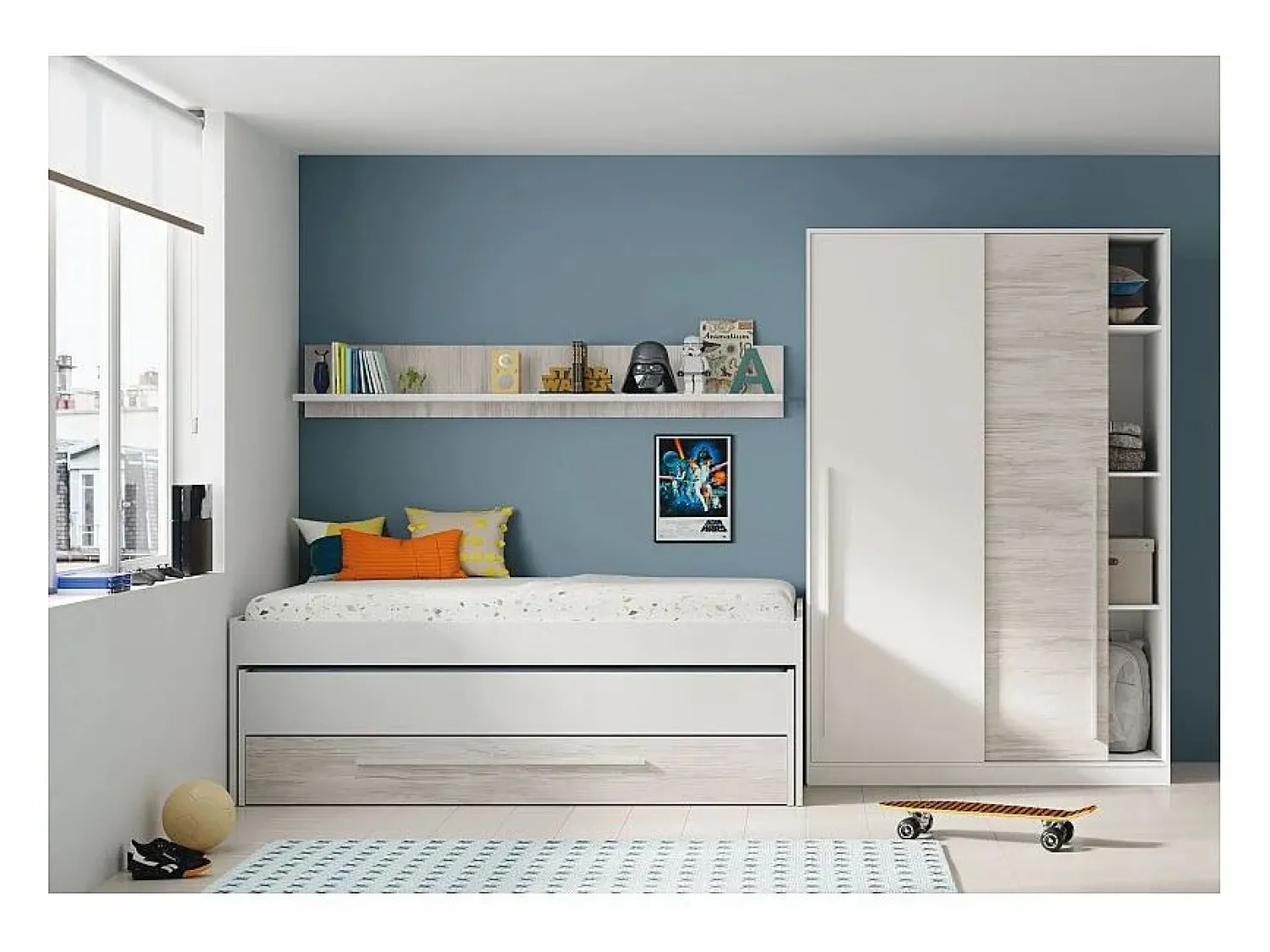 Outlet Cama y estante aglomerado sin somieres y colchones 65x199x96cm Cama Diván