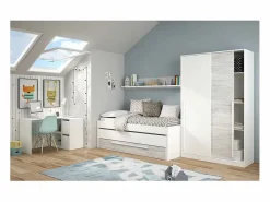 Clearance Cama y estante aglomerado + somieres 65x199x96cm Blanco