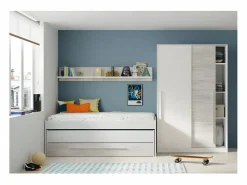 Best Cama y estante aglomerado + somieres y colchones 65x199x96cm Blanco